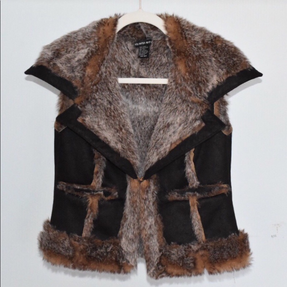 Saks Fifth Avenue faux fur and suede vest